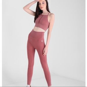 NWT FREE PEOPLE FP Movement Blush Pink Yoga Set xs/sm Braided trim slim sexy fit